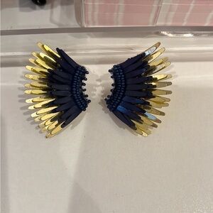 Elegant Navy and Gold Wing Earrings